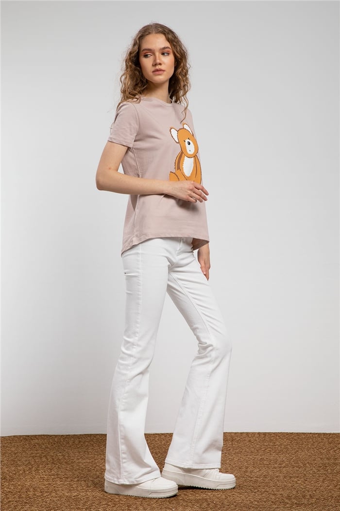Avrile Ayıcık Baskılı T-Shirt  BEJ  A21-10433