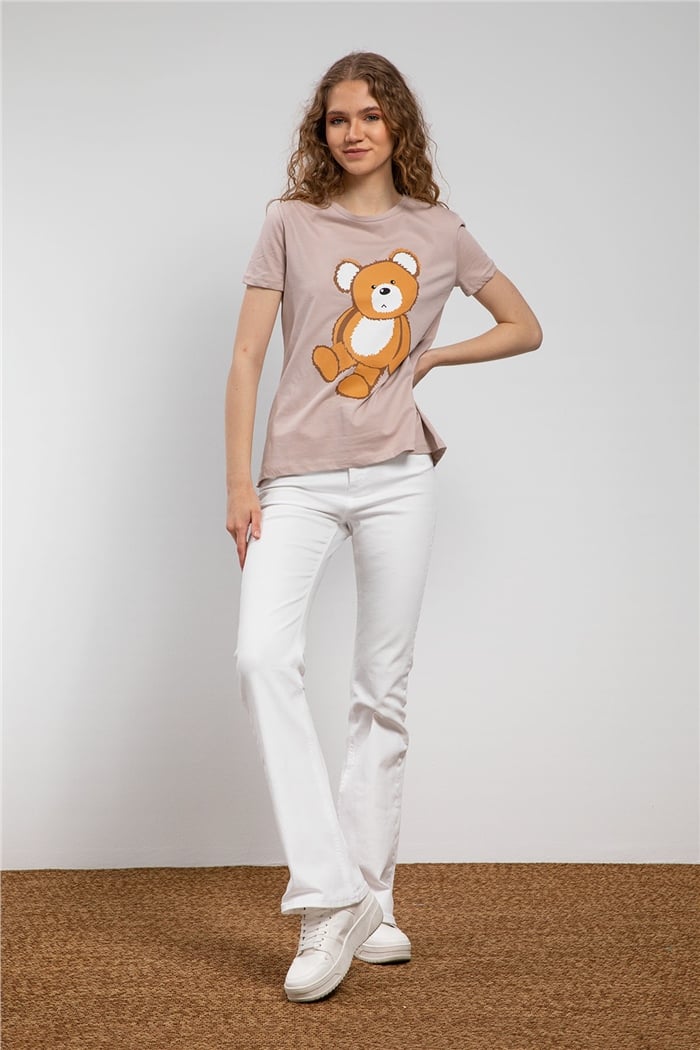 Avrile Ayıcık Baskılı T-Shirt  BEJ  A21-10433