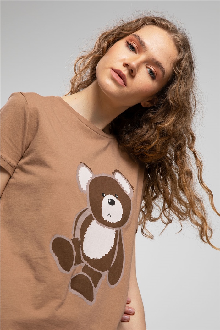 Avrile Ayıcık Baskılı T-Shirt  CAMEL  A21-10433