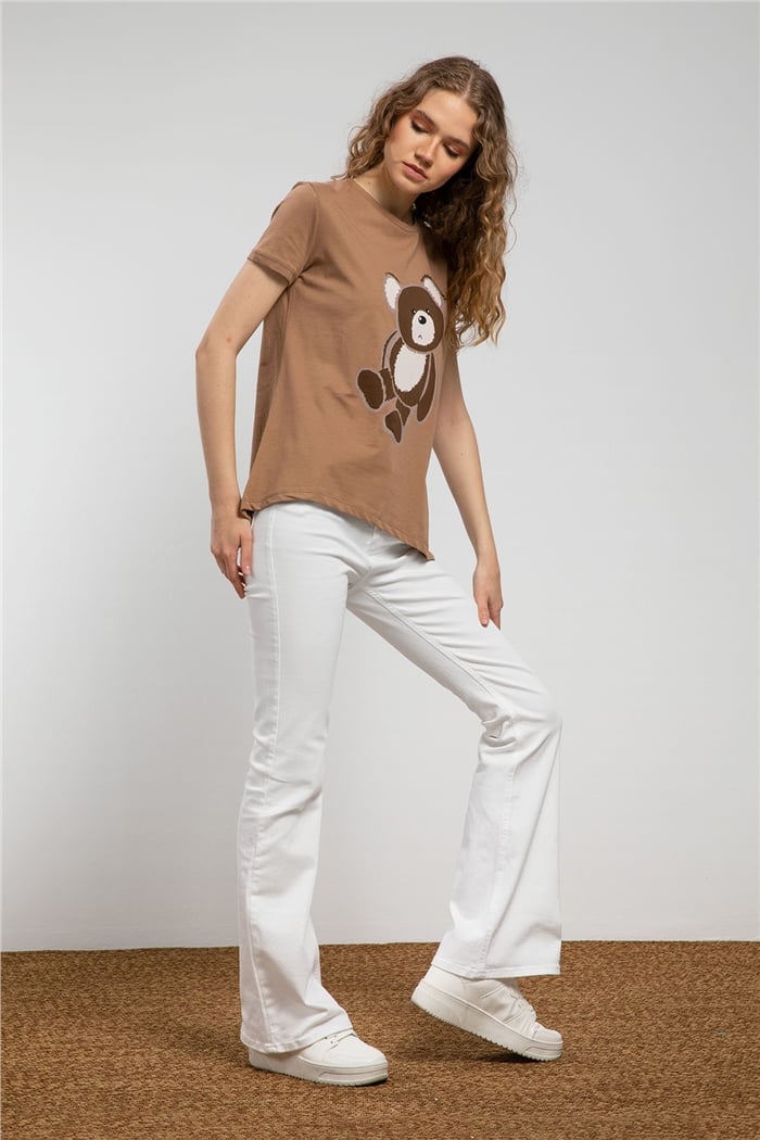 Avrile Ayıcık Baskılı T-Shirt  CAMEL  A21-10433