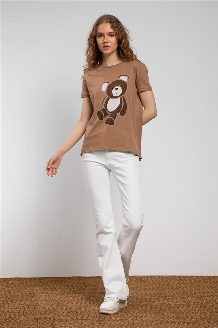Avrile Ayıcık Baskılı T-Shirt  CAMEL  A21-10433