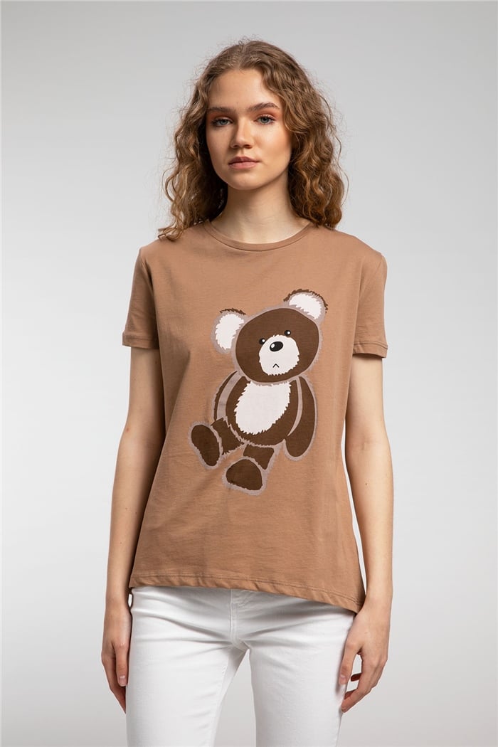 Avrile Ayıcık Baskılı T-Shirt  CAMEL  A21-10433
