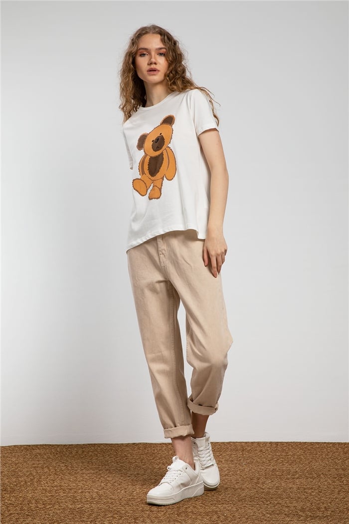Avrile Ayıcık Baskılı T-Shirt  EKRU  A21-10433