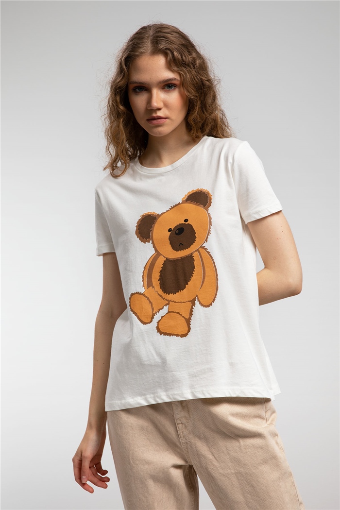 Avrile Ayıcık Baskılı T-Shirt  EKRU  A21-10433