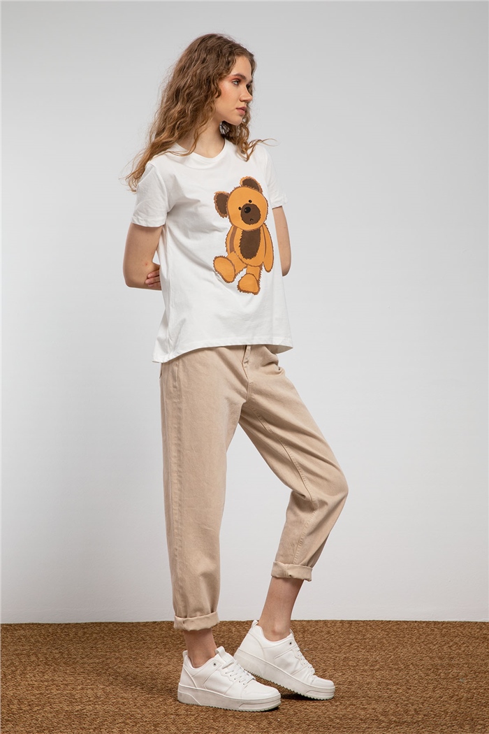 Avrile Ayıcık Baskılı T-Shirt  EKRU  A21-10433
