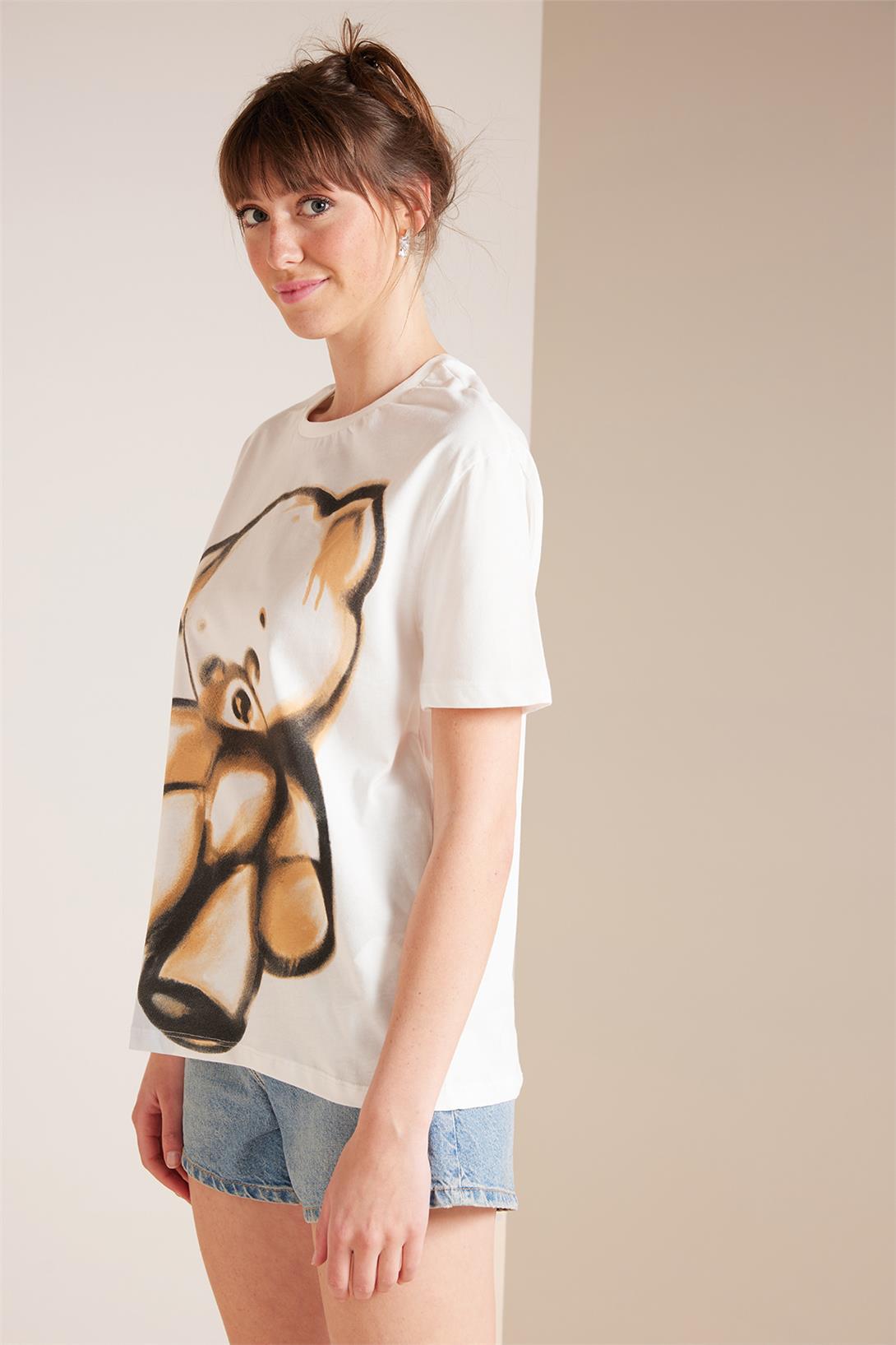 Avrile  AYICIK BASKILI T-SHIRT EKRU A25-10390
