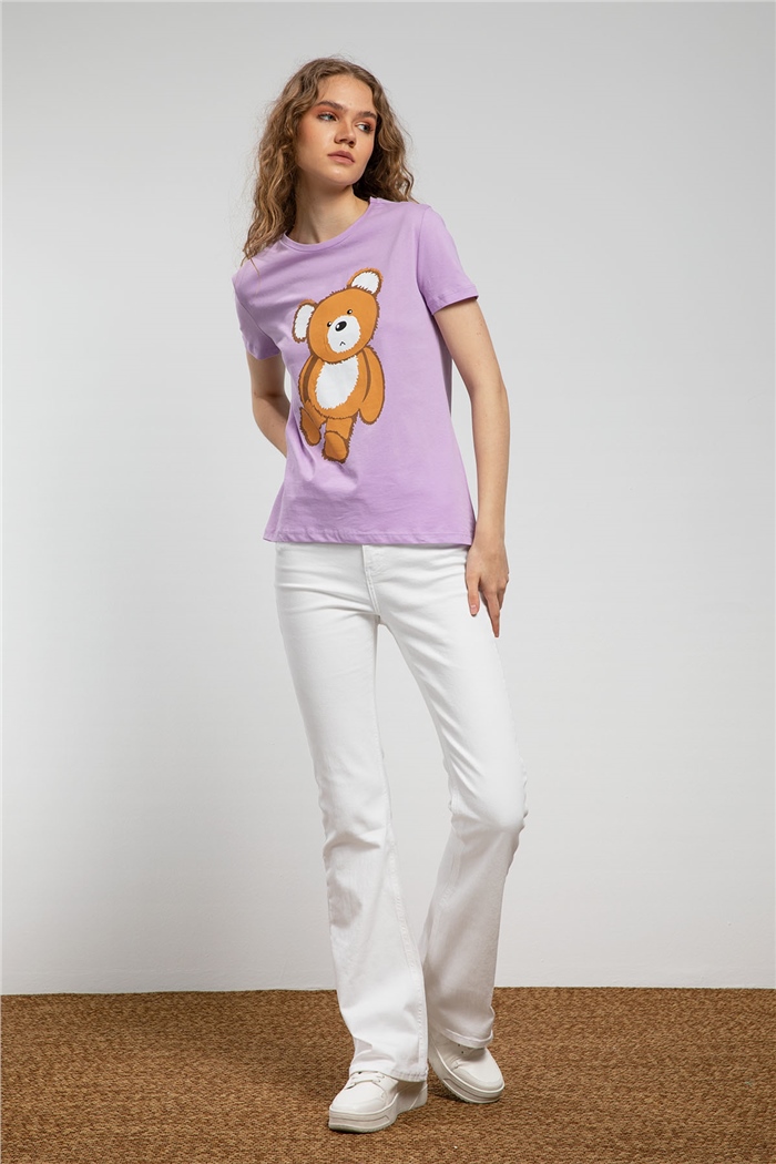 Avrile Ayıcık Baskılı T-Shirt  LİLA  A21-10433