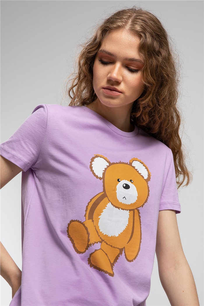 Avrile Ayıcık Baskılı T-Shirt  LİLA  A21-10433