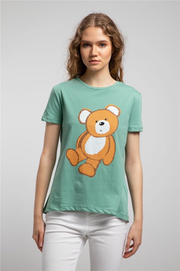 Avrile Ayıcık Baskılı T-Shirt  MİNT YEŞİLİ  A21-10433