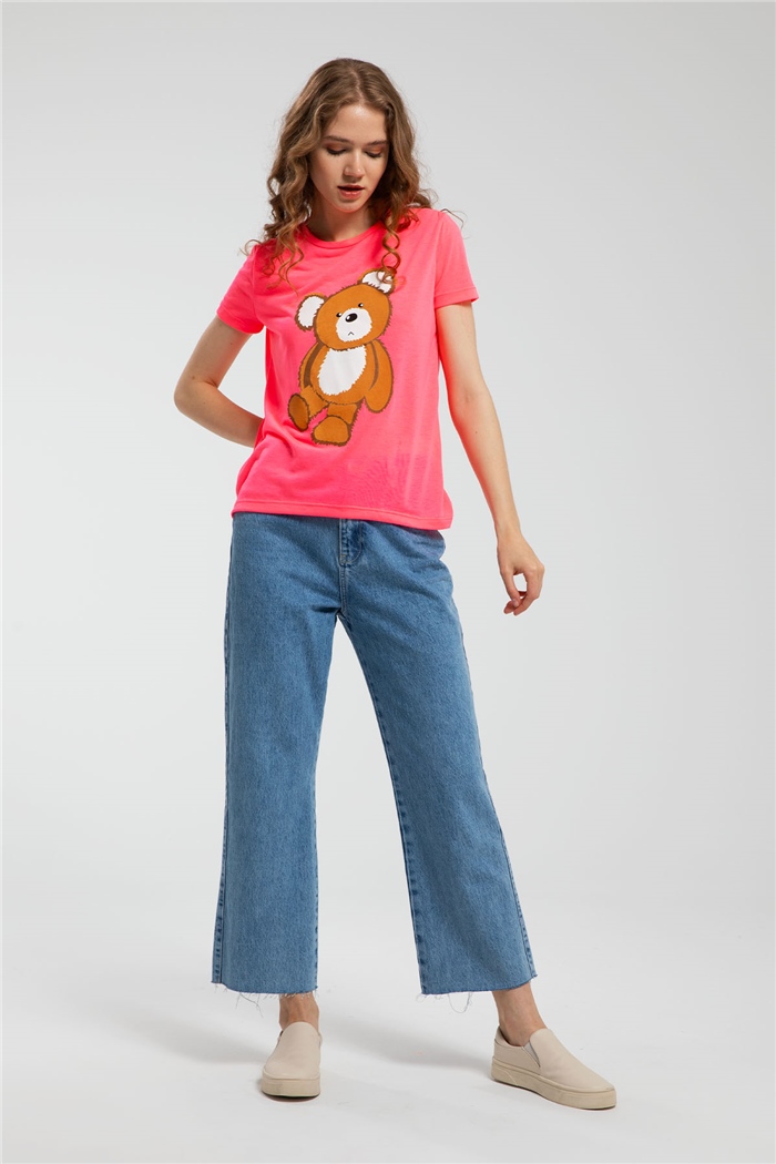 Avrile Ayıcık Baskılı T-Shirt  NEON FUŞYA  A21-10433