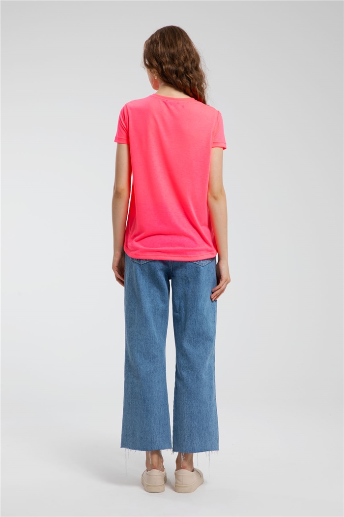 Avrile Ayıcık Baskılı T-Shirt  NEON FUŞYA  A21-10433