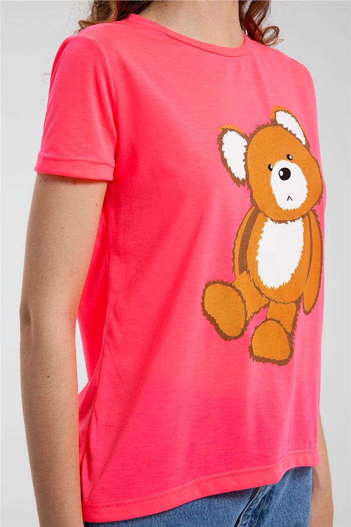 Avrile Ayıcık Baskılı T-Shirt  NEON FUŞYA  A21-10433