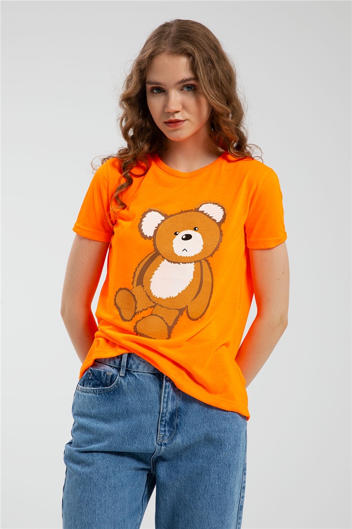 Avrile Ayıcık Baskılı T-Shirt  NEON ORANJ  A21-10433