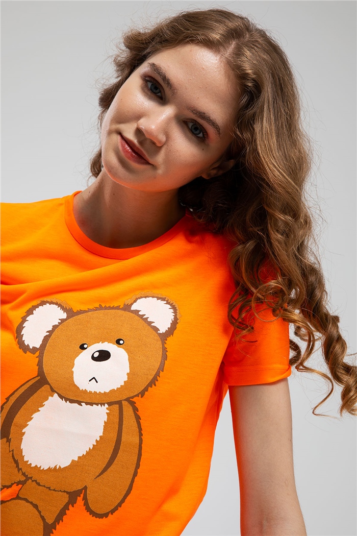 Avrile Ayıcık Baskılı T-Shirt  NEON ORANJ  A21-10433