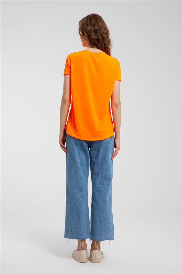 Avrile Ayıcık Baskılı T-Shirt  NEON ORANJ  A21-10433