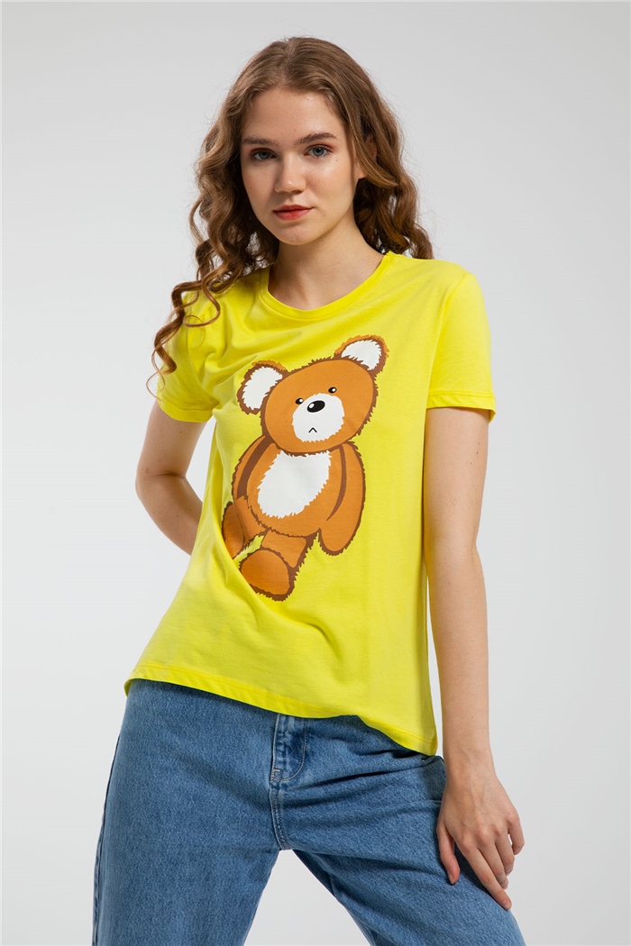 Avrile Ayıcık Baskılı T-Shirt  SARI  A21-10433
