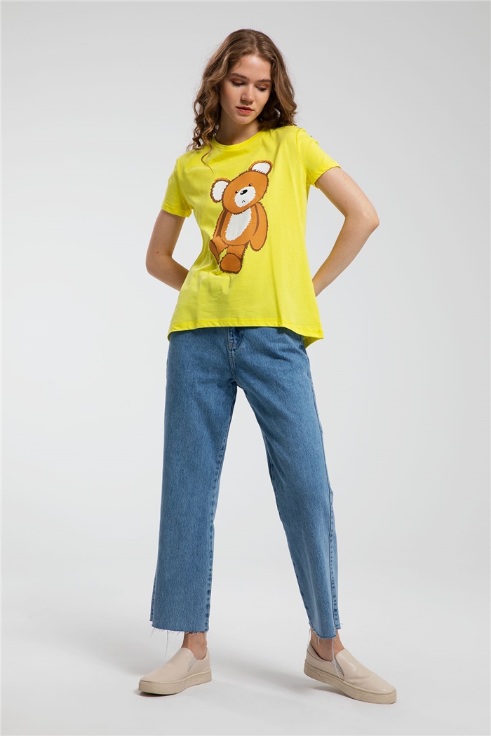 Avrile Ayıcık Baskılı T-Shirt  SARI  A21-10433