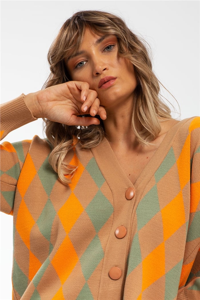 Avrile Baklava Desenli Triko Hırka  CAMEL-ORANJ  A91824-S