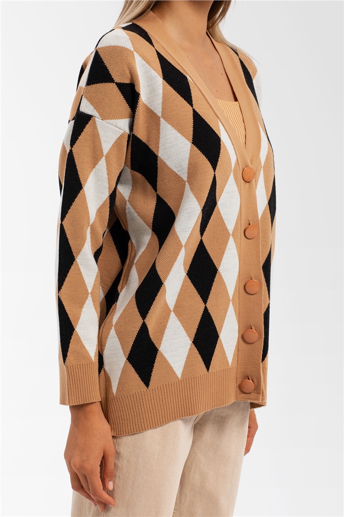 Avrile Baklava Desenli Triko Hırka  CAMEL-SİYAH  A91824-S