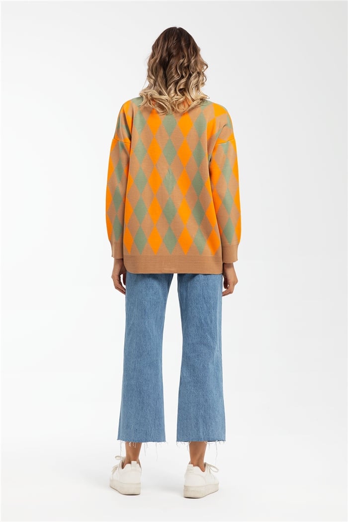 Avrile Baklava Desenli Triko Hırka  CAMEL-ORANJ  A91824-S