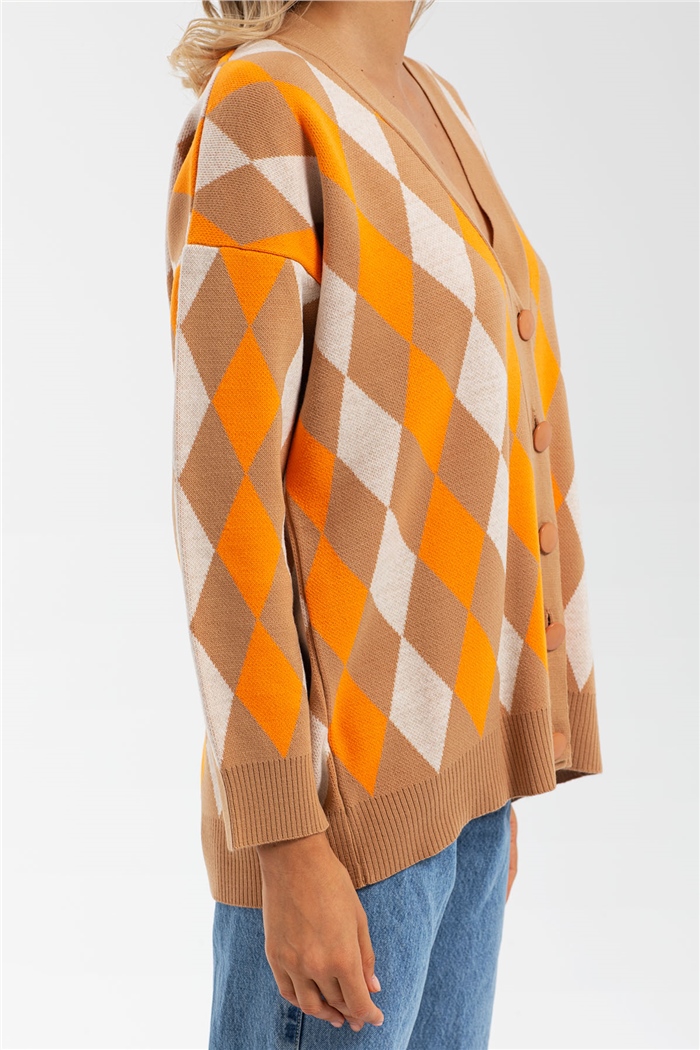 Avrile Baklava Desenli Triko Hırka  CAMEL-TAŞ  A91824-S