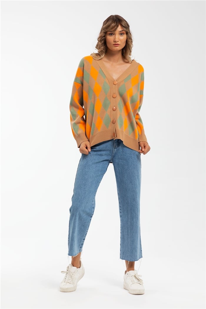 Avrile Baklava Desenli Triko Hırka  CAMEL-ORANJ  A91824-S