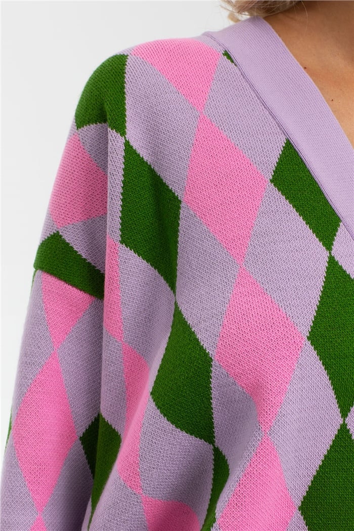 Avrile Baklava Desenli Triko Hırka  LİLA-PEMBE  A91824-S