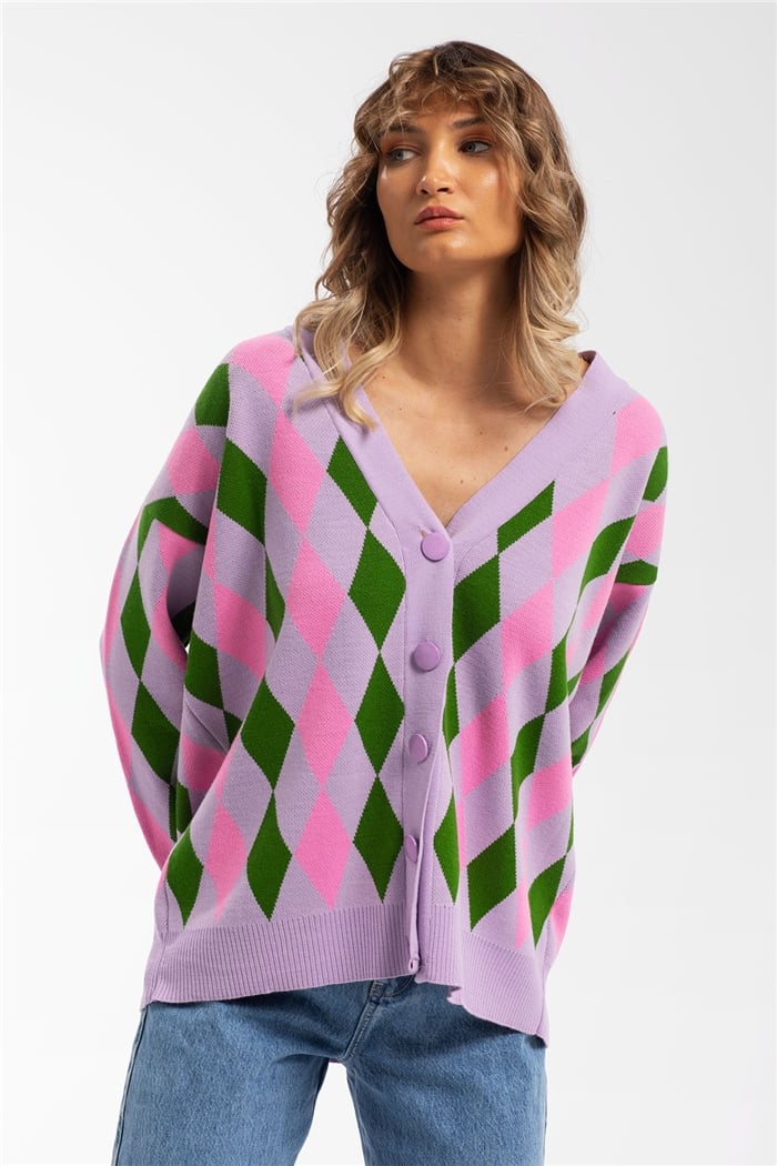 Avrile Baklava Desenli Triko Hırka  LİLA-PEMBE  A91824-S