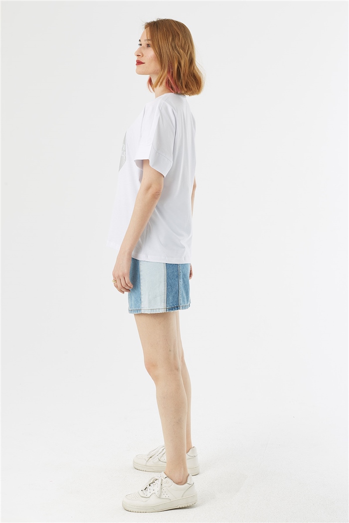 Avrile BASKILI T-SHIRT  BEYAZ  A22-10552