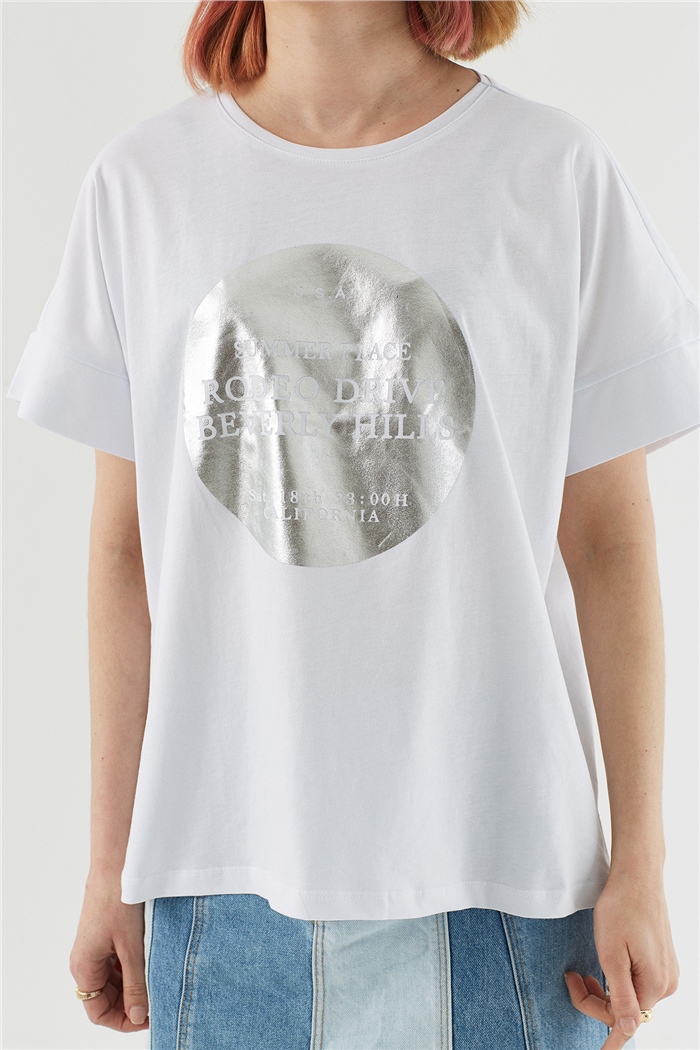 Avrile BASKILI T-SHIRT  BEYAZ  A22-10552