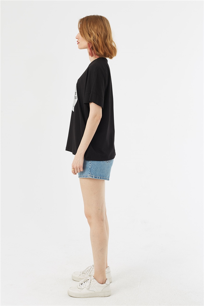Avrile BASKILI T-SHIRT  SİYAH  A22-10552