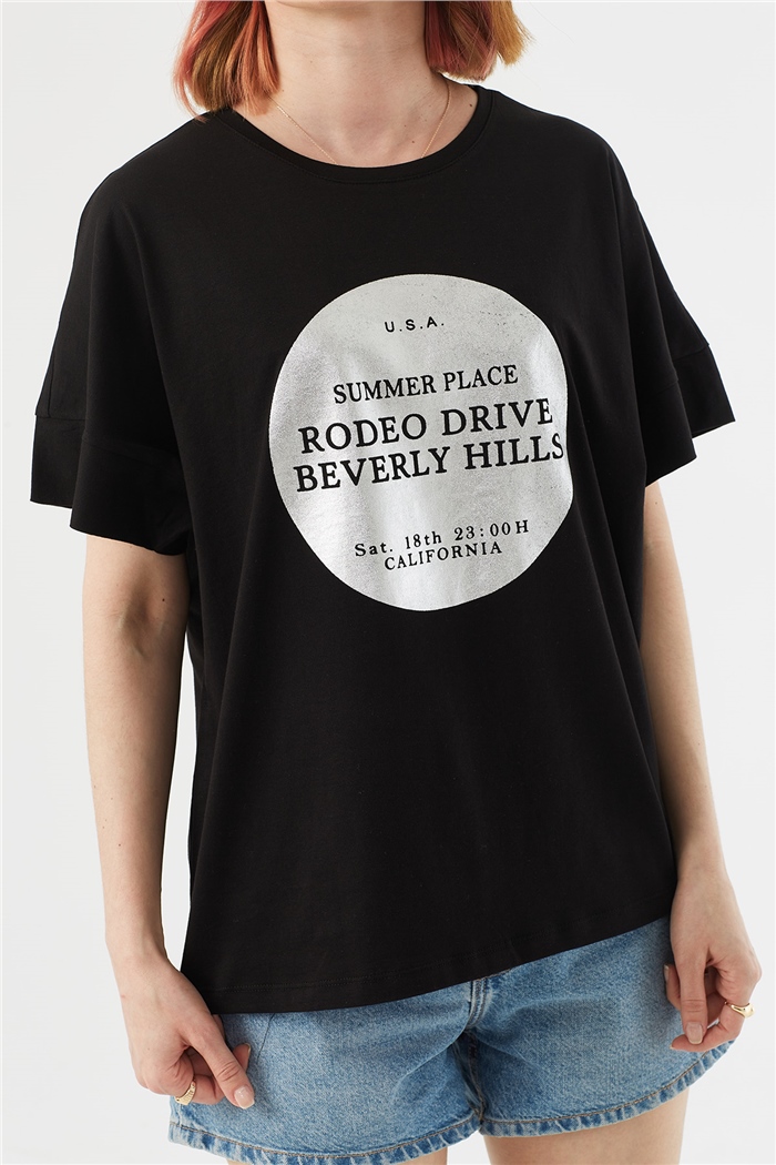 Avrile BASKILI T-SHIRT  SİYAH  A22-10552