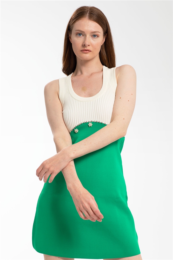 Avrile Beli  Aksesuarlı İki Renkli Triko Elbise  BENETTON  A91809-S