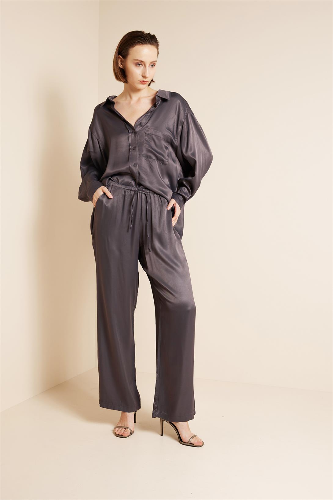 Avrile  BELİ BAĞLAMALI SATEN PANTOLON ANTRASİT A25-10339
