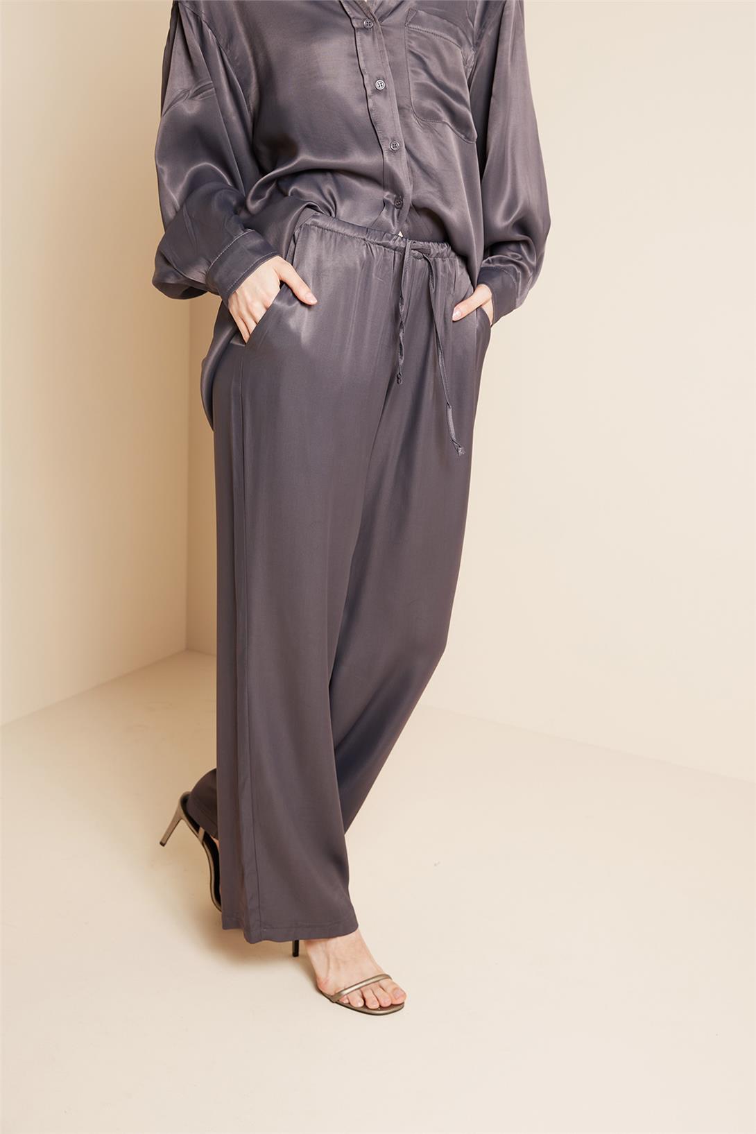 Avrile  BELİ BAĞLAMALI SATEN PANTOLON ANTRASİT A25-10339