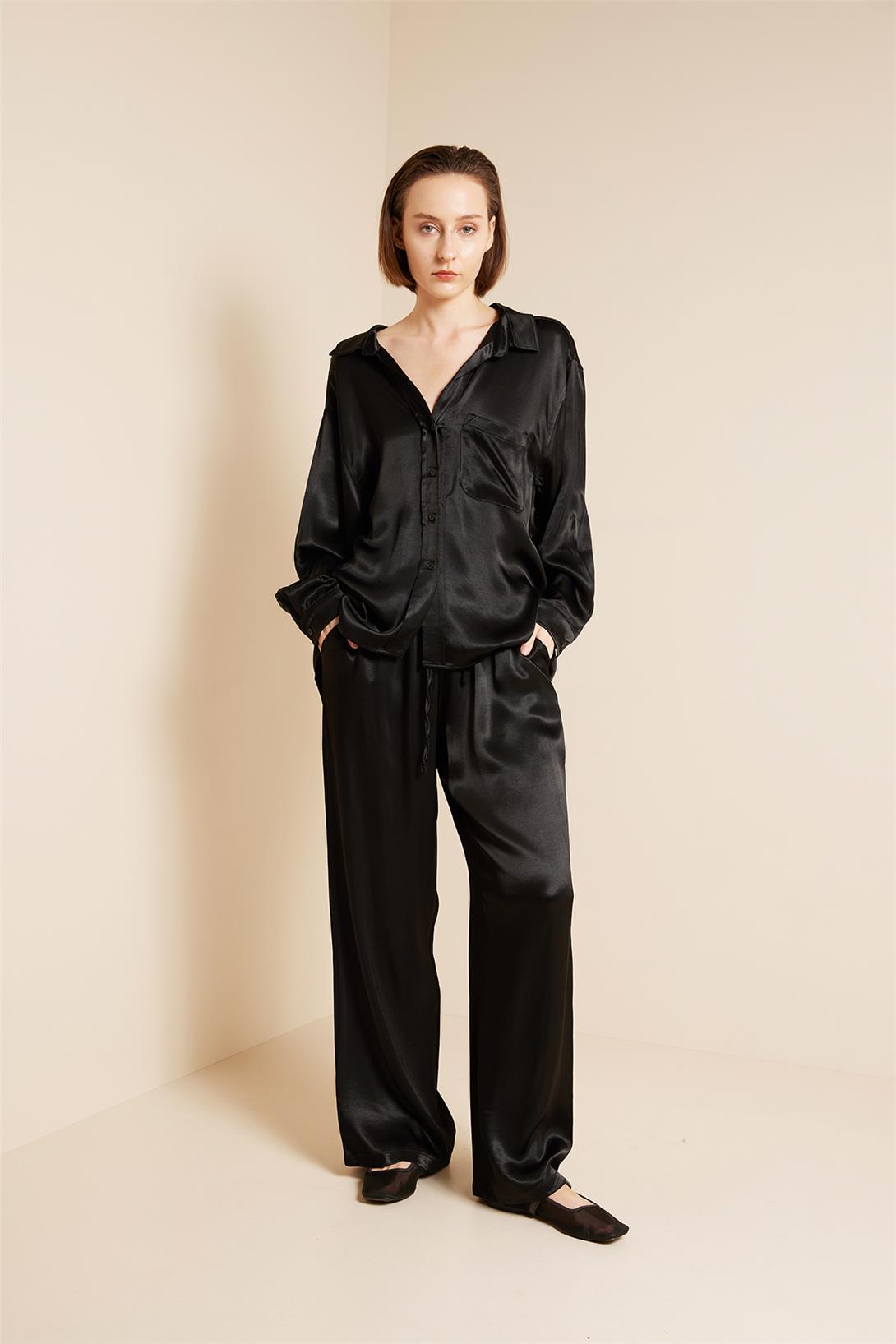 Avrile  BELİ BAĞLAMALI SATEN PANTOLON SİYAH A25-10339