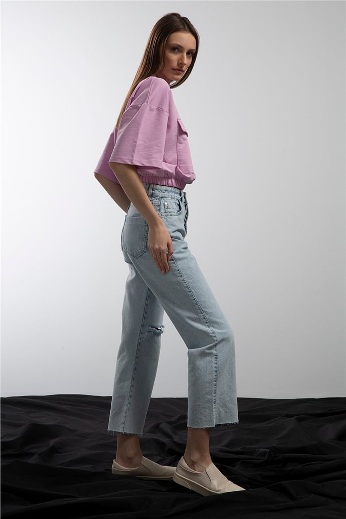Avrile Beli Lastikli Cepli Crop Bluz  LİLA  A21-10356
