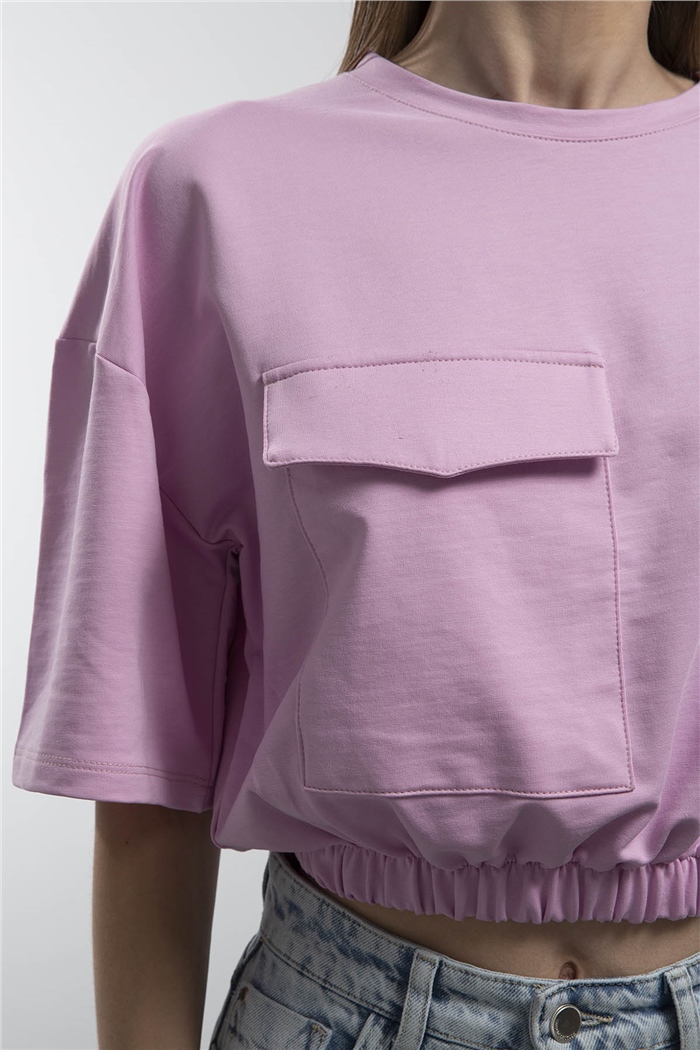 Avrile Beli Lastikli Cepli Crop Bluz  LİLA  A21-10356