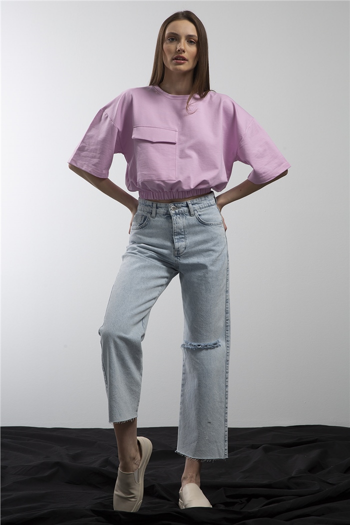 Avrile Beli Lastikli Cepli Crop Bluz  LİLA  A21-10356