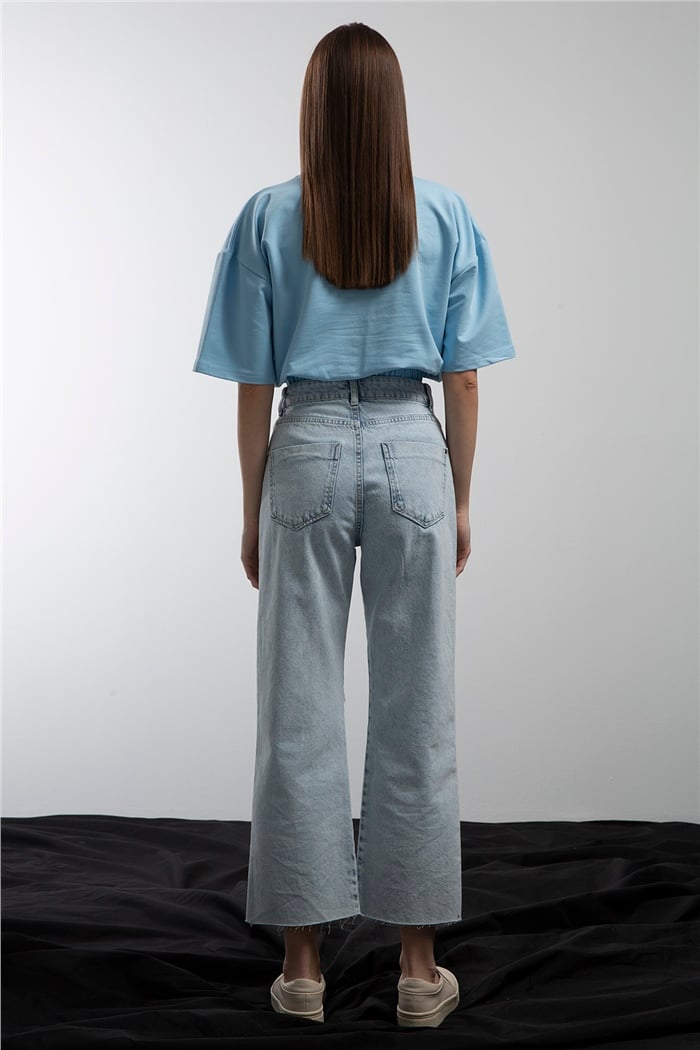 Avrile Beli Lastikli Cepli Crop Bluz  MAVİ  A21-10356