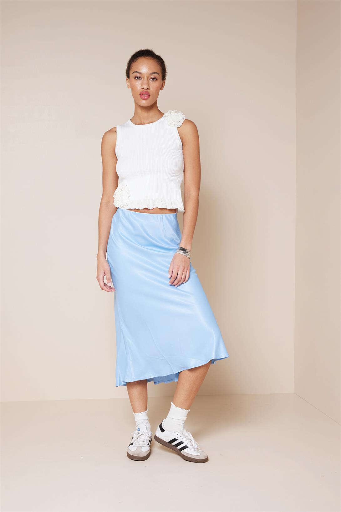 Avrile  BELİ LASTİKLİ SATEN MİDİ ETEK BEBE MAVİ A25-10338