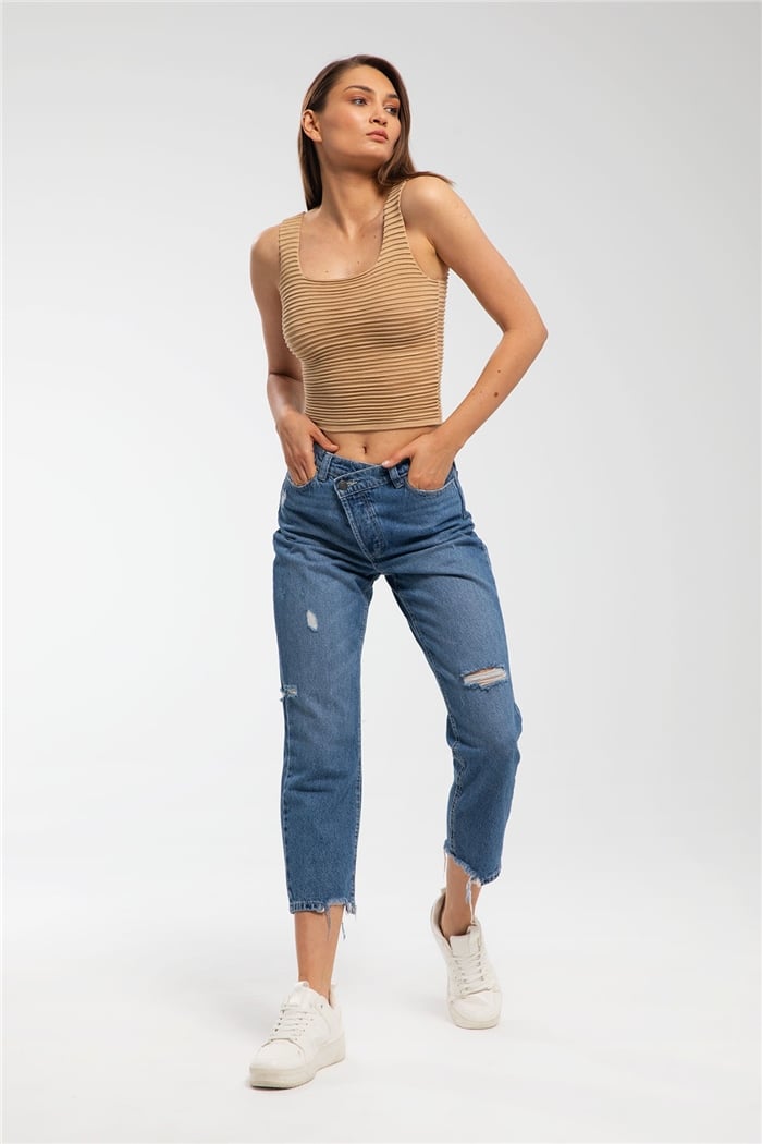 Avrile Biriktirme Örgülü Triko Atlet  CAMEL  A91663-S