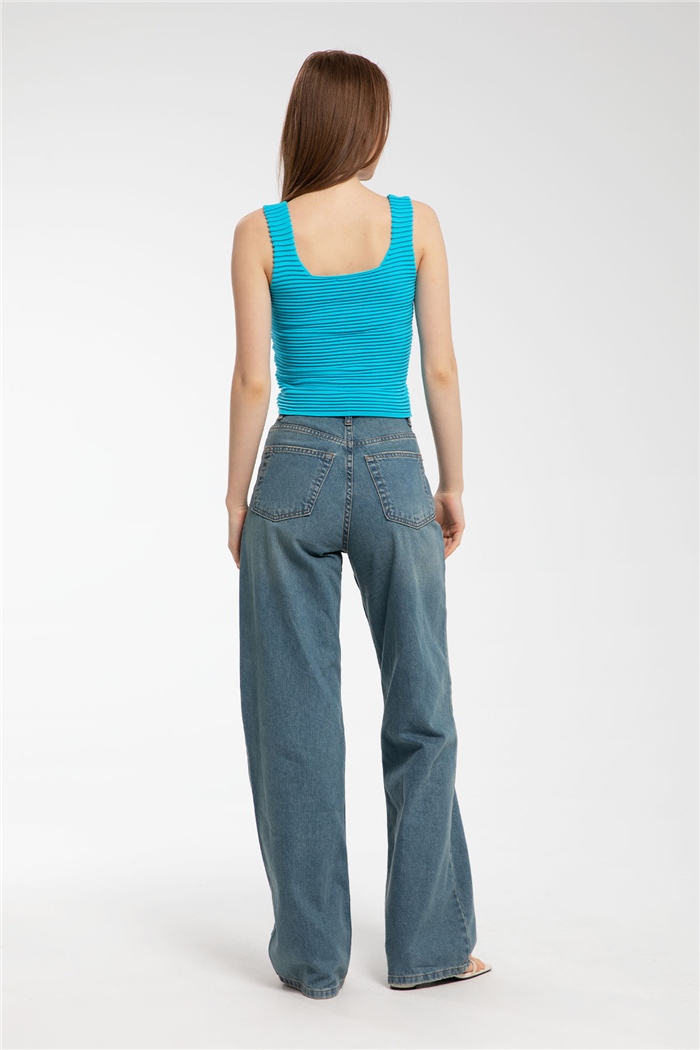 Avrile Biriktirme Örgülü Triko Bluz  AQUA  A91758-S