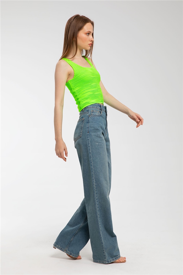 Avrile Biriktirme Örgülü Triko Bluz  NEON YEŞİLİ  A91758-S