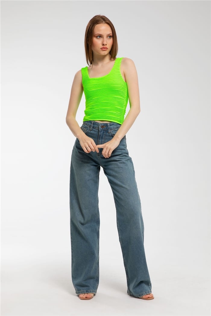 Avrile Biriktirme Örgülü Triko Bluz  NEON YEŞİLİ  A91758-S