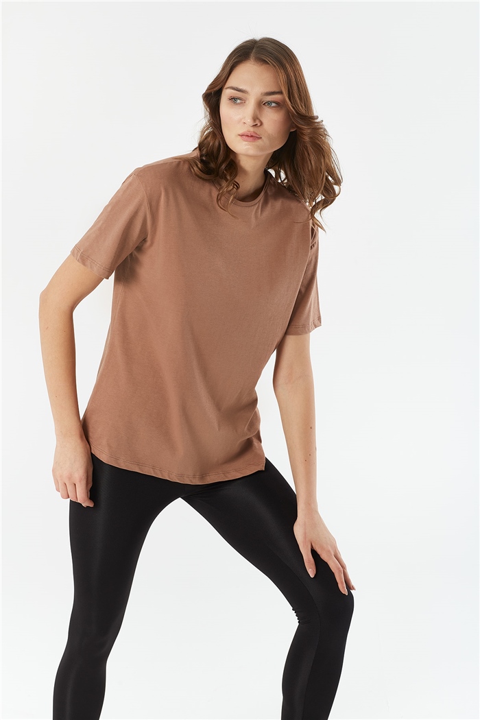 Avrile Bisiklet Yaka Basic T-shirt Kısa  KAHVE  A22-10528