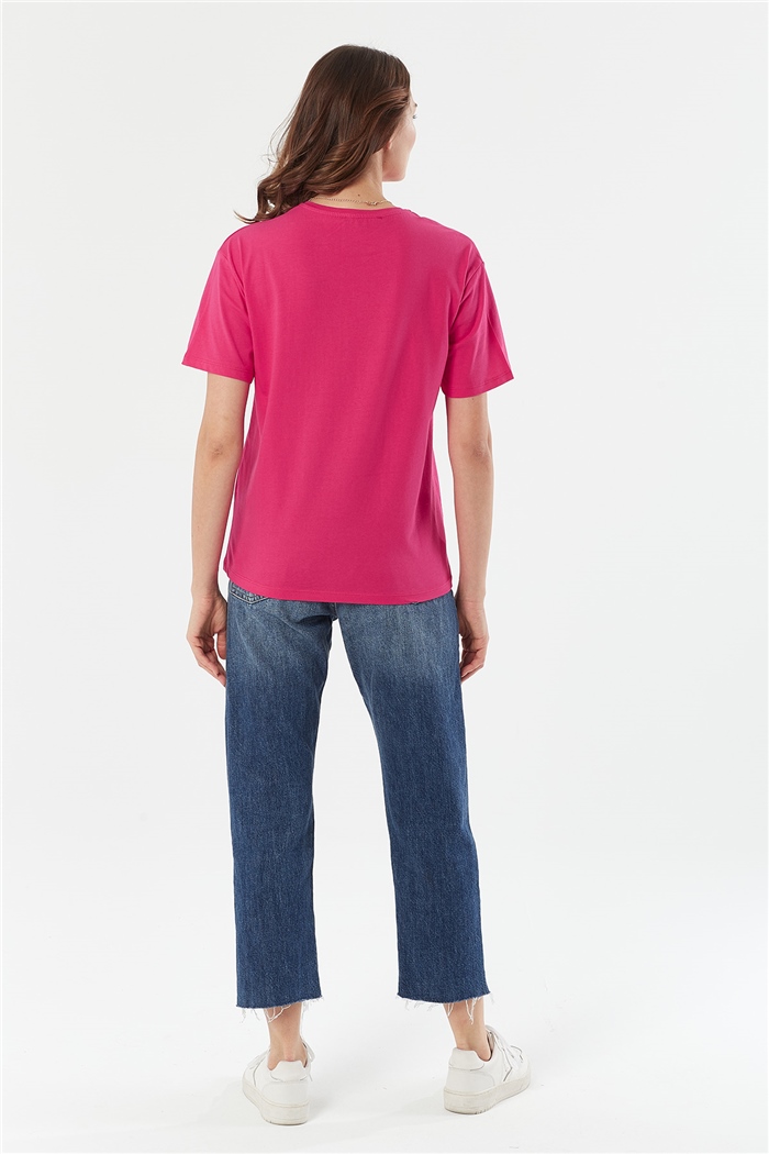 Avrile Bisiklet Yaka Basic T-shirt Kısa  FUŞYA  A22-10528