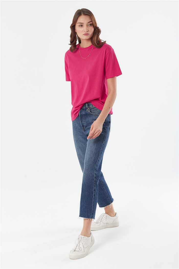 Avrile Bisiklet Yaka Basic T-shirt Kısa  FUŞYA  A22-10528