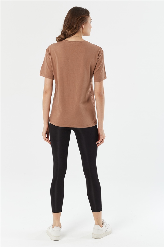 Avrile Bisiklet Yaka Basic T-shirt Kısa  KAHVE  A22-10528