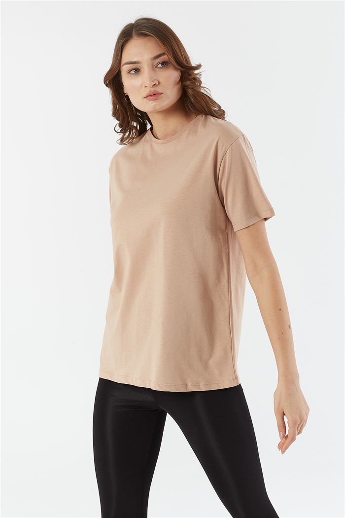 Avrile Bisiklet Yaka Basic T-shirt Kısa  BEJ  A22-10528